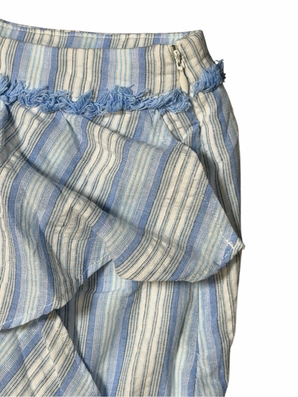 Moon River Blue Striped Ruffle Midi Skirt Size L Coastal Boho Cottagecore - Picture 4 of 7